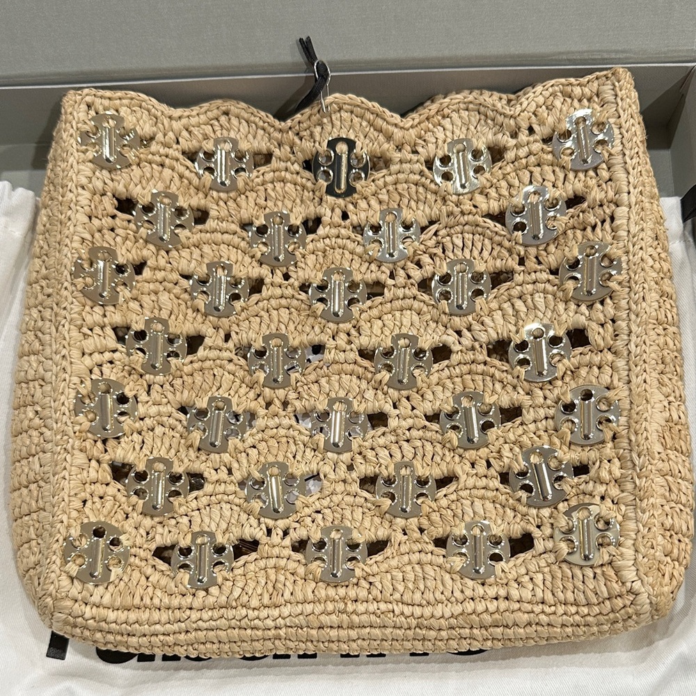 Rabanne Woven Raffia & Chain Mail Shoulder Bag